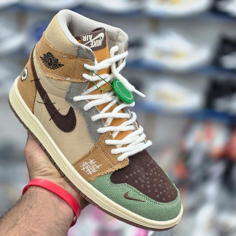 کتونی نایک جردن قهوه ای کرم سبز ساقدار سایز ۴۰ تا ۴۵  Nike Jordan