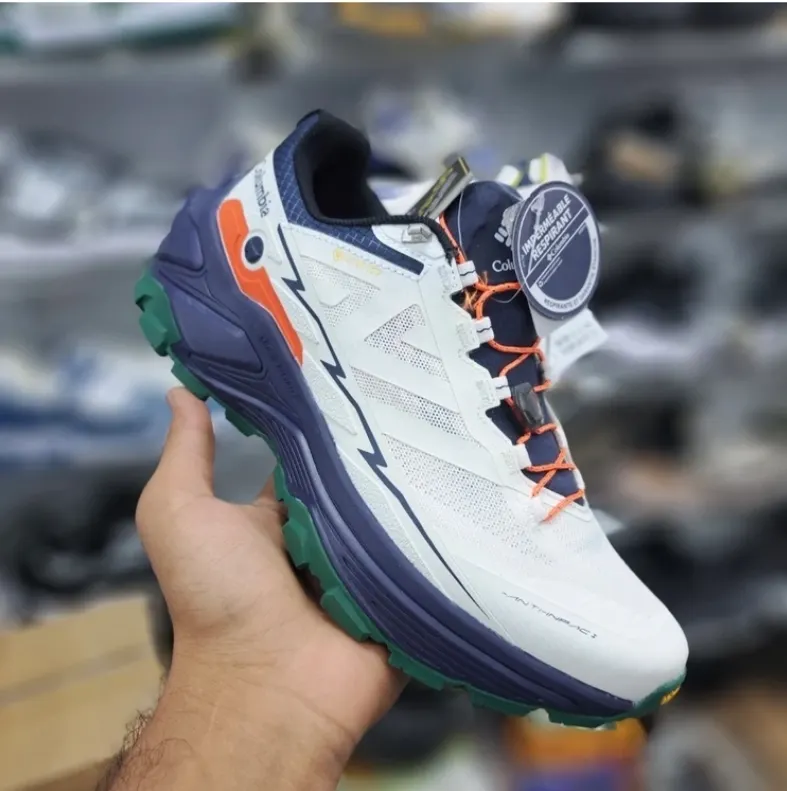 کتونی تراکینگ و تریل گورتکس کلمبیا سایز ۴۰ الی ۴۵ سفید آبی نارنجی COLUMBIA OUTDRY